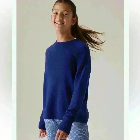 Athleta Girl Cross Your Fingers Sweatshirt Royal blue Pullover Crewneck Large 12 - Picture 1 of 8